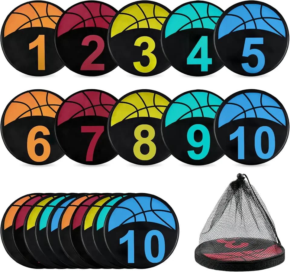 Basketball Spot Marker, 9" Colorful Anti-Slip Rubber Sports Training Markers, 5 or 10-Pack, Round Flat Floor Markers with Number Dots for Teaching & Training