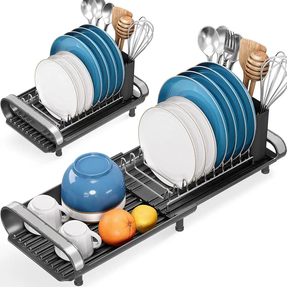 TOOLF Expandable Dish Drying Rack, Dark Gray,Small