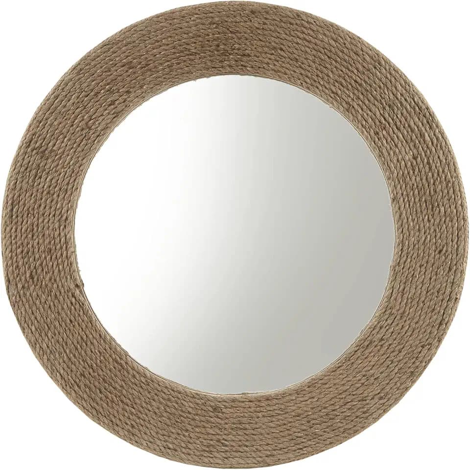 Madison Park Wall Décor Cove Cottage Style Round Jute Rope Frame, Mirror for Living Room, Console Table Center Piece Home Accent, Ready to Hang Bedroom Decoration, 26" W x 26" H, Natural
