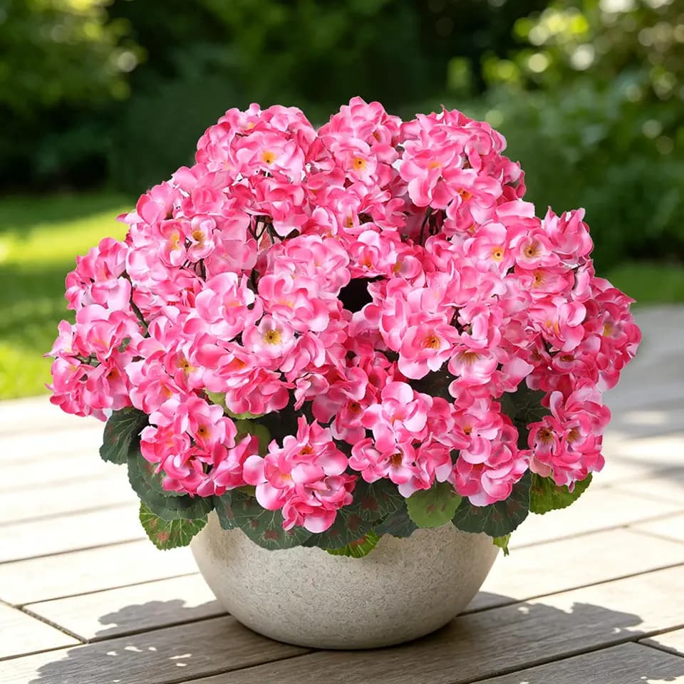 Apexion Artificial Geranium Flowers for Outdoors, 6 pcs Silk Geraniums Fake Flowers UV Resistant Faux Plants for Front Door Garden Porch Planter Decoration (Pink)