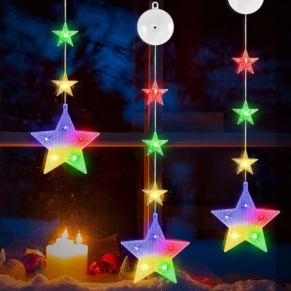 DazSpirit 3 Stück Weihnachtsbeleuchtung Fenster, 8 Modi & Auto Timer (Bunt)