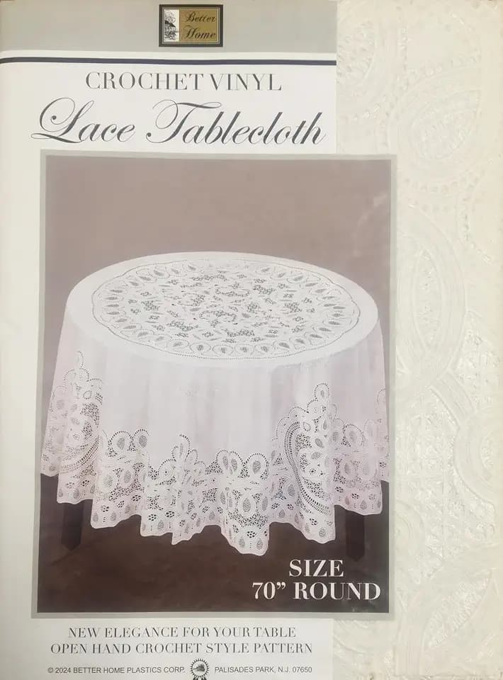 Better Home New Crochet Vinyl Lace Tablecloth, 70" Round, White