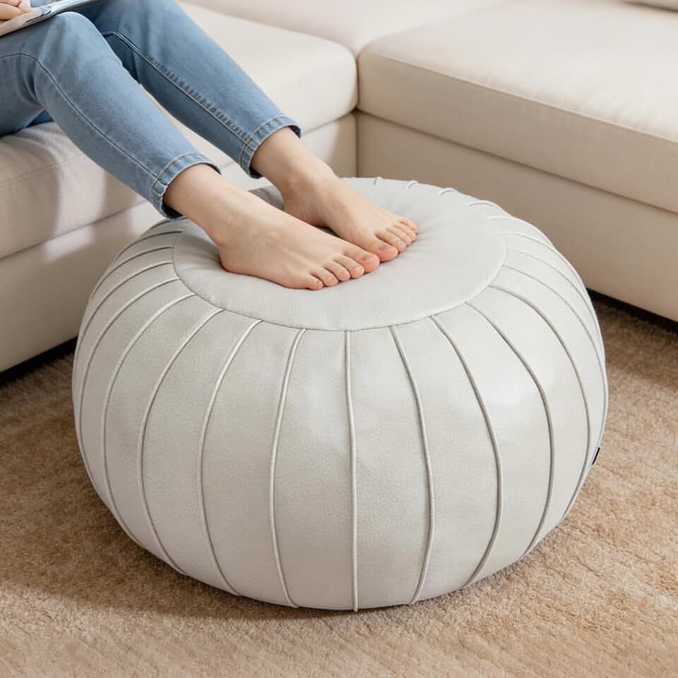 Thgonwid Unstuffed Ottoman Pouf, Storage Foot Stool, Beige