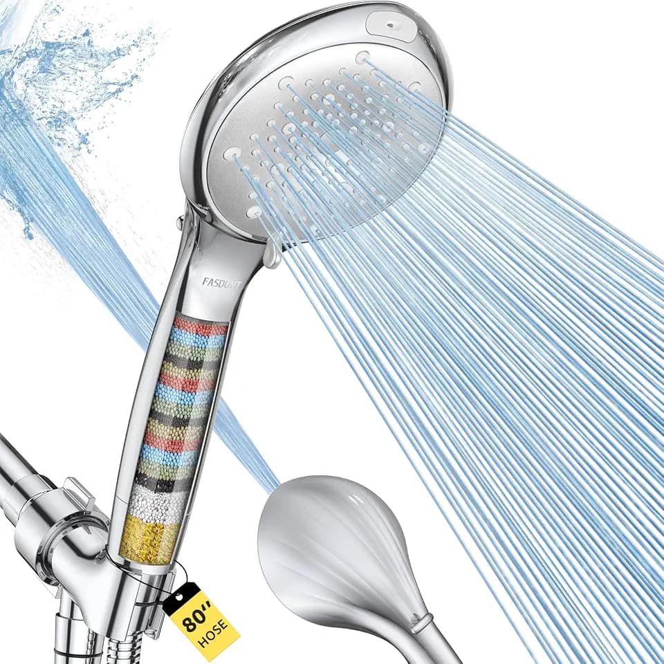 FASDUNT Filtered Shower Head with Handheld, High Pressure 8 Sprays, Chrome