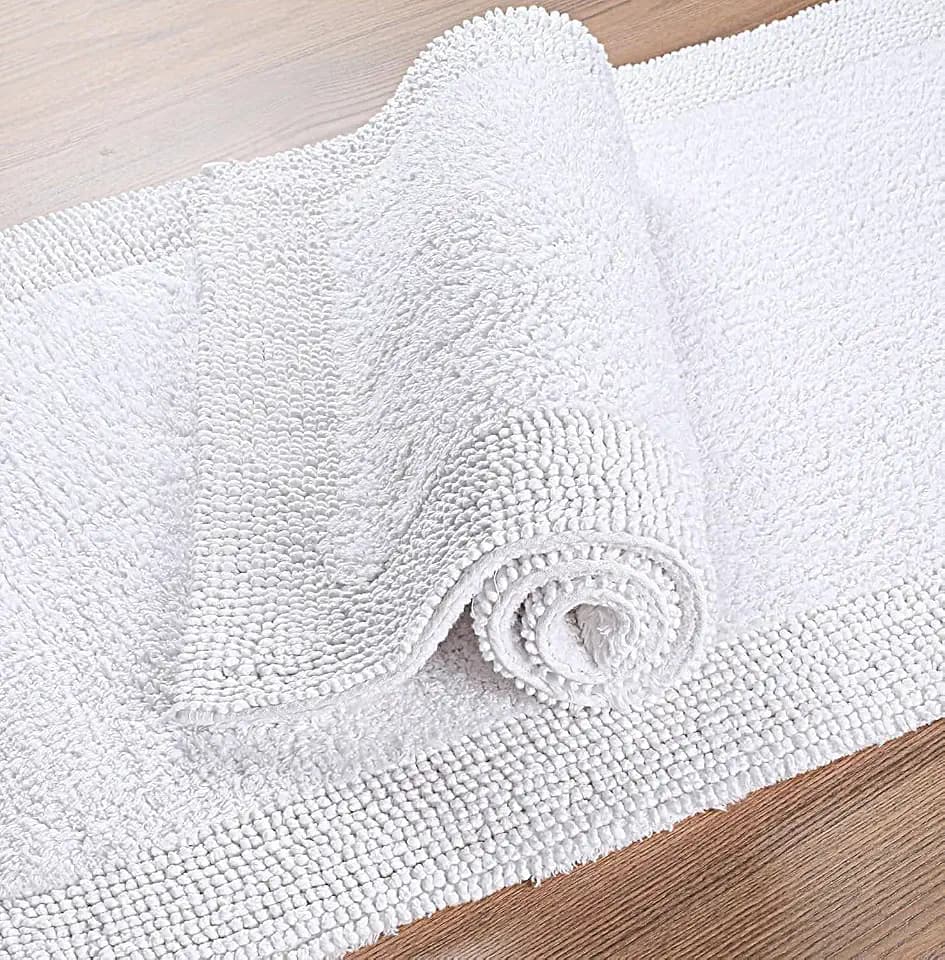 Bedding Craft Cotton Bath Mat, 21x34 in, White Bathroom Rug