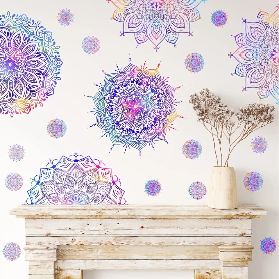 Purple Mandala Wall Stickers Mandala Decal for Window Modern Wall Art Mural