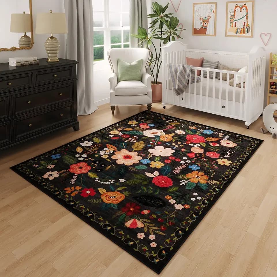 Rugcomf Area Rug 3x5 Washable, Black