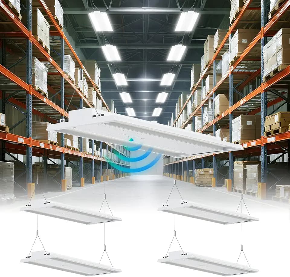 YXL 4 Pack 210W LED Linear High Bay Shop Light, Larger Central Lighting Area, 31500LM, 120-277V, 0-10V, 5000K, Commercial Linear High Bay Led Shop Lights for Warehouse Industrial Garage Workshops, UL