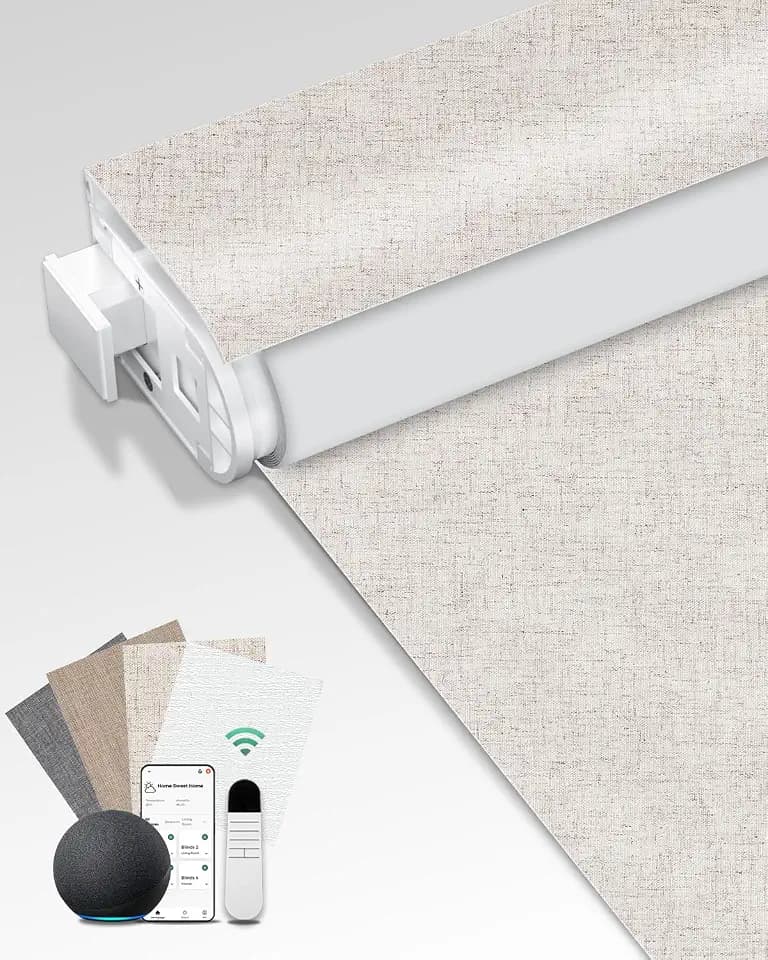 Allesin Motorized Blinds with Remote (Cream-Linen, 31x72)