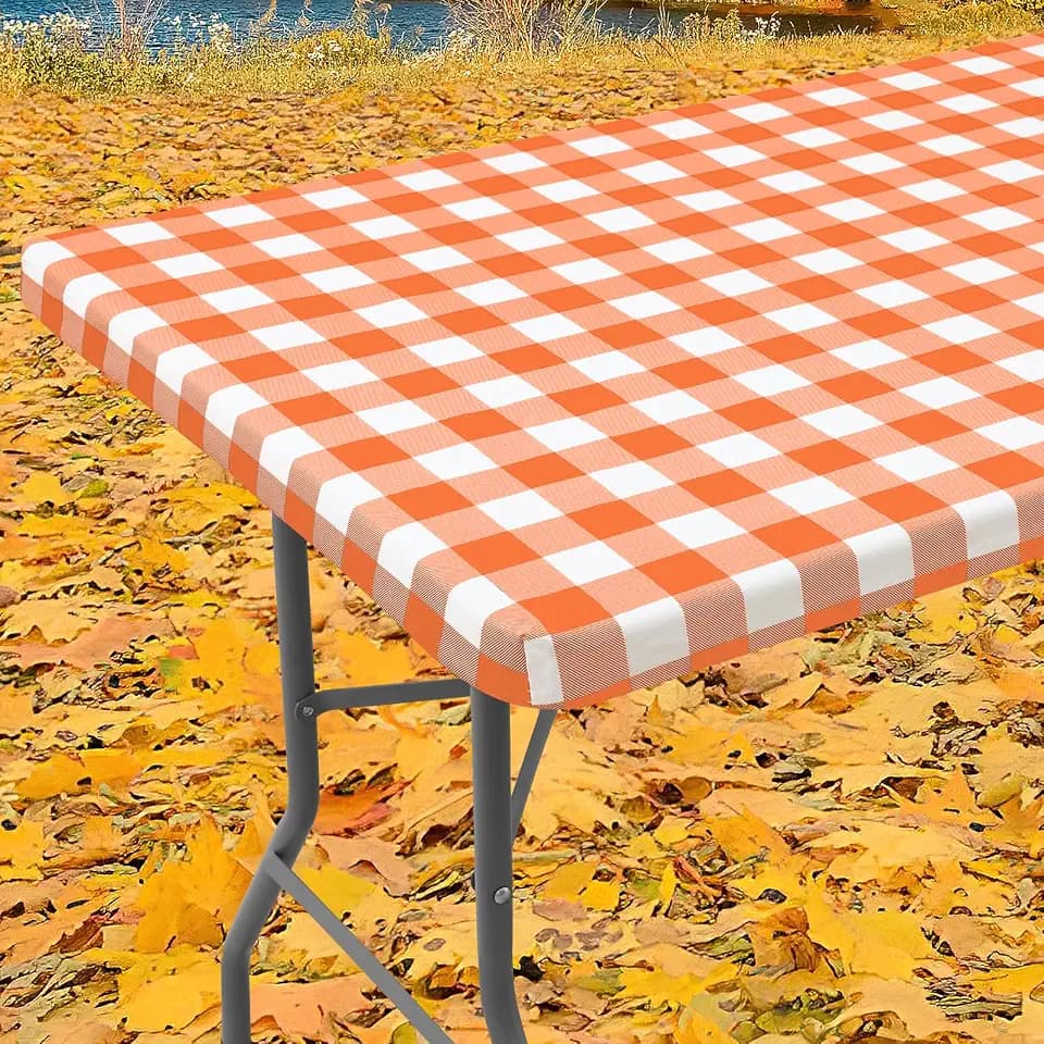 Smiry 8 Foot Picnic Table Cloth, Flannel Backed Fitted Vinyl tablecloths