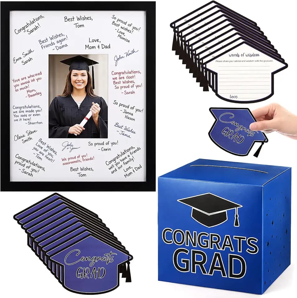 Gueevin Graduation Signature Frame Card Box 11x14in Class of 2026 Blue