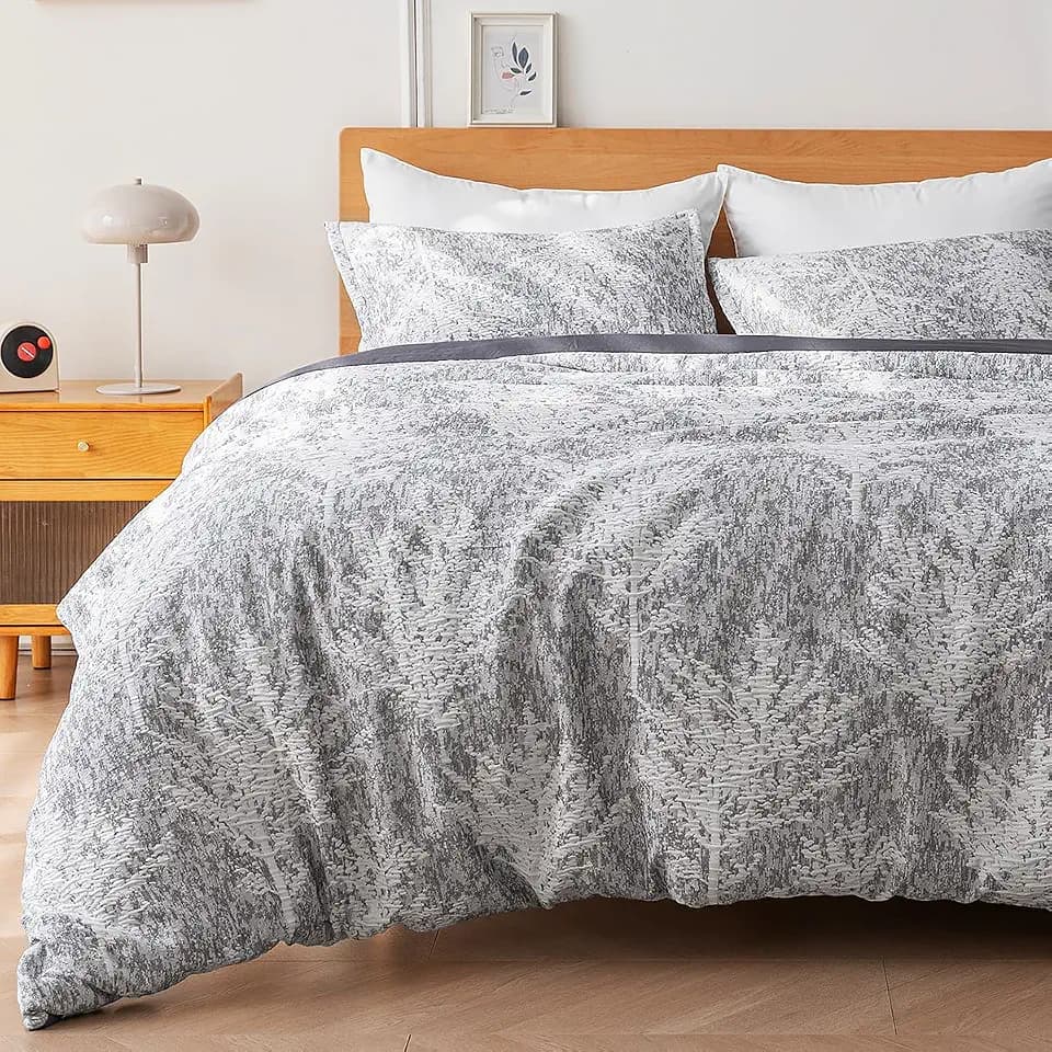 SLEEP ZONE Duvet Cover Set Full, Luxury Jacquard Tree Soft and Breathable 3 Pcs Comfy Bedding Set Duvet Cover with Zipper Closure and 2 Pillow Shams, White