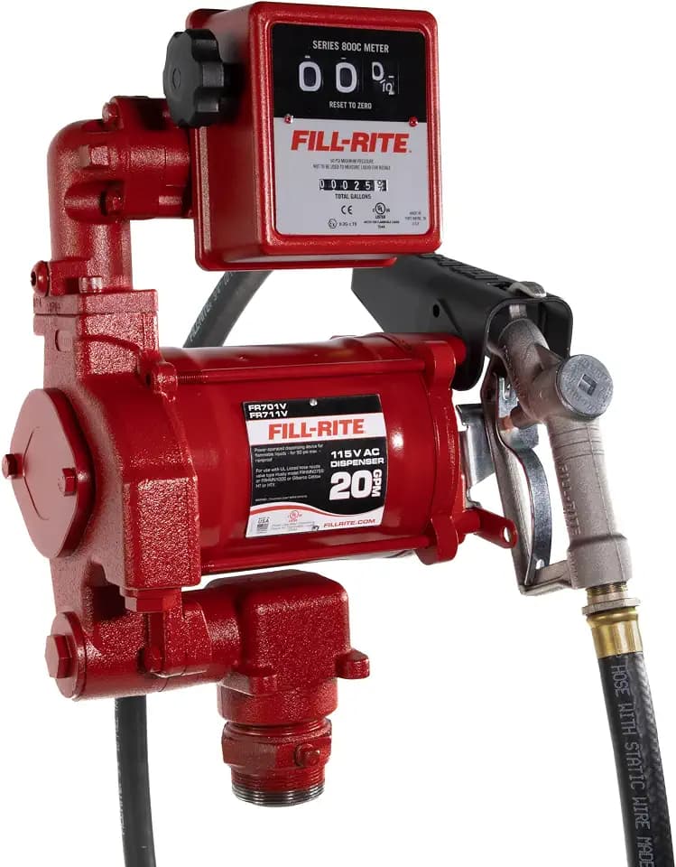 Fill-Rite FR701V 115V 20 GPM Fuel Transfer Pump With Standard Mechanical Meter Package, Gallons - For Gasoline, Diesel, Kerosene, Ethanol Blends, Methanol Blends & Biodiesel up to B20