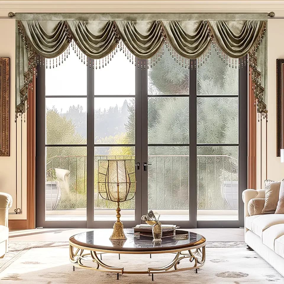 VOGOL Vintage Style Velvet Valance Curtains, Brown Decorative Waterfall Valance for Bedroom, Light Reducing Drapes for Living Room, 138 Inches Wide, 1 Panel