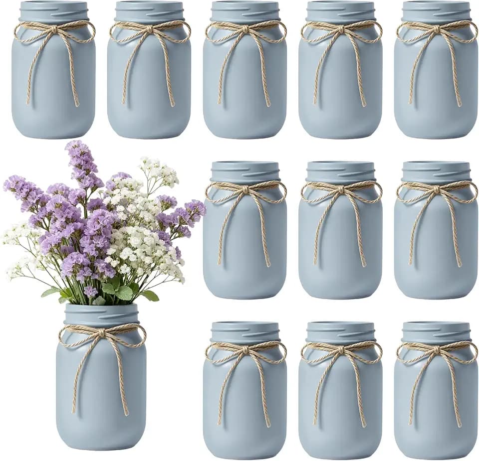 12 PCS 16oz Glass Mason Jars Flower Vases for Centerpieces, Blue