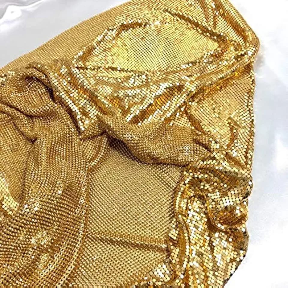 Craft Material Metal Sequin Mesh Fabric Cuttable for Clothing Bag Making Party Shoes Decorations (Gold Sequins)