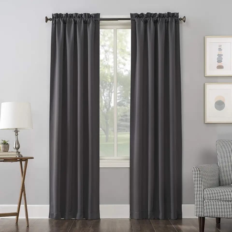 Sun Zero Easton Energy Saving Blackout Rod Pocket Curtain Panel, 40" x 63", Charcoal Gray
