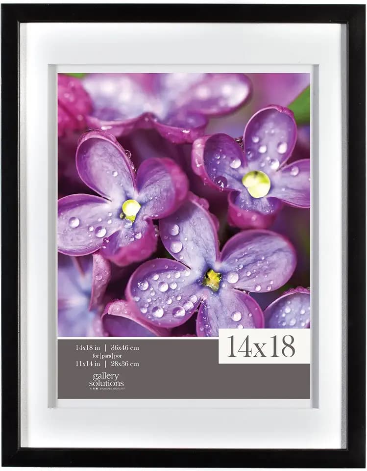 Gallery Solutions 14x18 Black Wood Wall Frame with Double White Mat for 11x14 Image