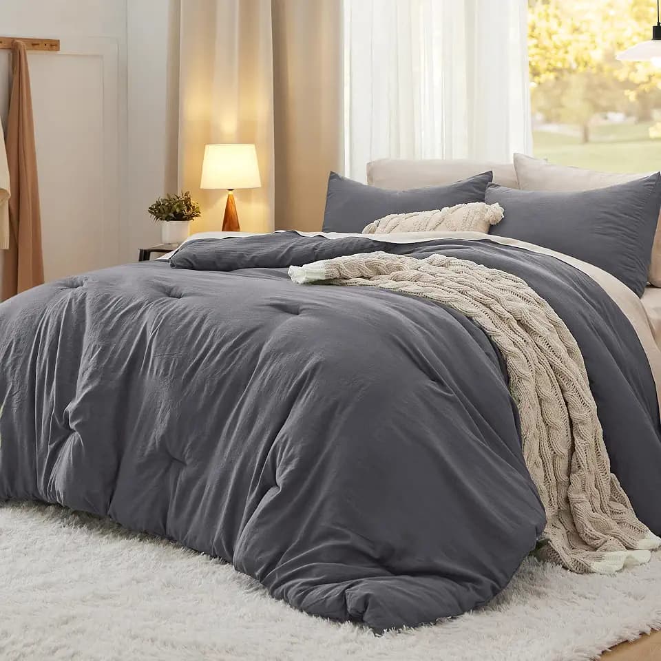 Bedsure Oversized Queen Comforter Prewashed Bedding 3Pcs Dark Grey 98"x98"