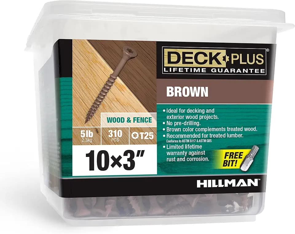 Deck Plus Deck Screws #10 x 3in, 310 Pieces,5 Lb Box, Brown