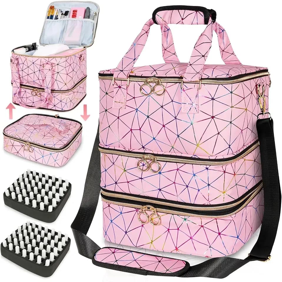 Nail Polish Organizer Bag Holds 84 Bottles & Nail Lamp Pu Leather