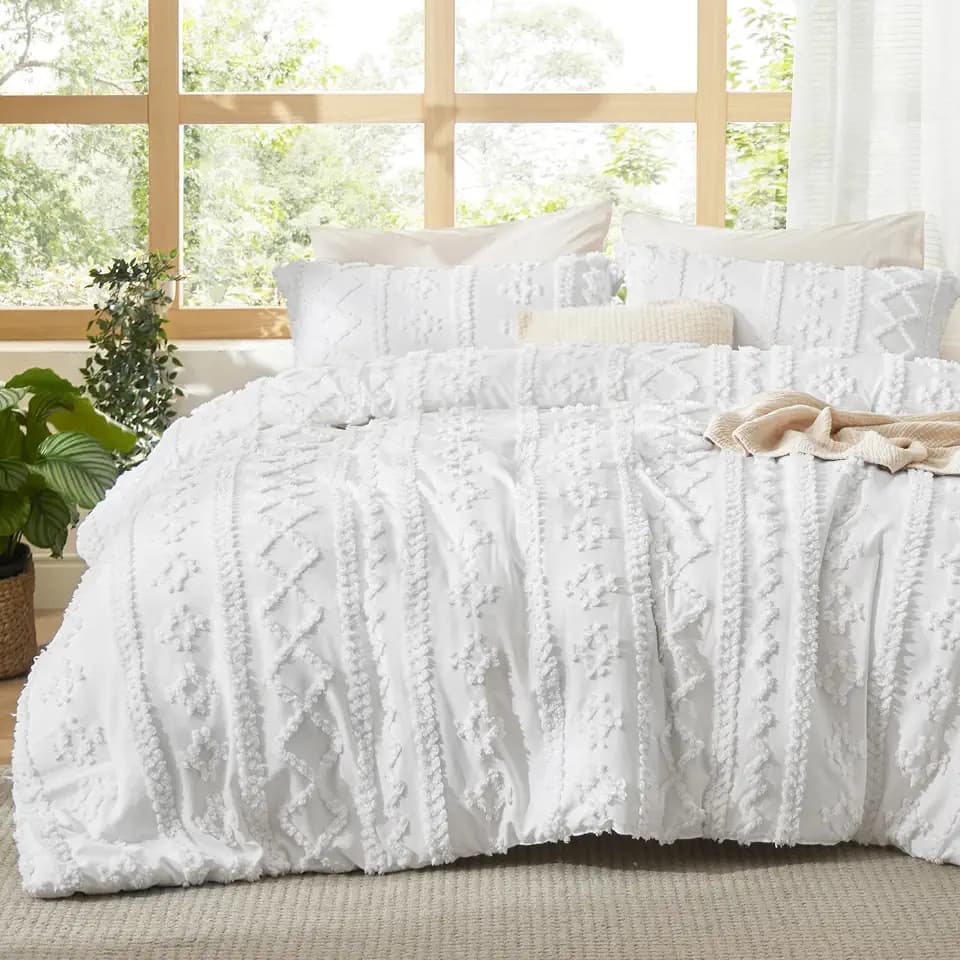 Bedsure Boho Comforter Set Queen, Bedroom Decor Bedding Set Bright White