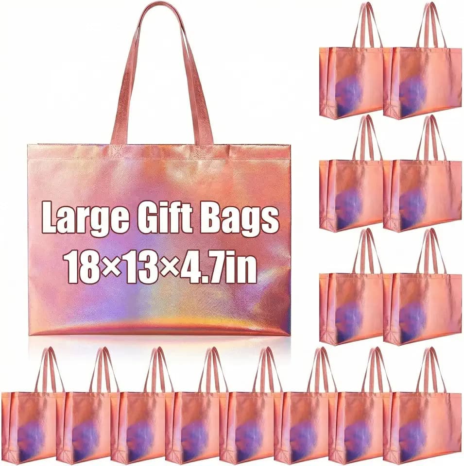 Hsei 15 Pcs 18 x 13 x 4.7in Extra Large Gift Bags with Handles, Pink