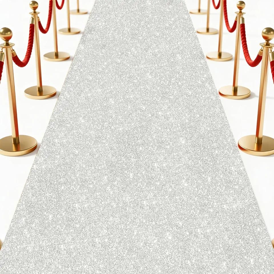 Glitter Carpet Runner 2.6FT x 15FT (200 GSM Thick) + Adhesive Tape - Durable Non-Woven Sparkle Rug, Hollywood Event Carpet, Graduation & Indoor/Outdoor Party Decor (Glitter White, 2.6FT X 15FT)