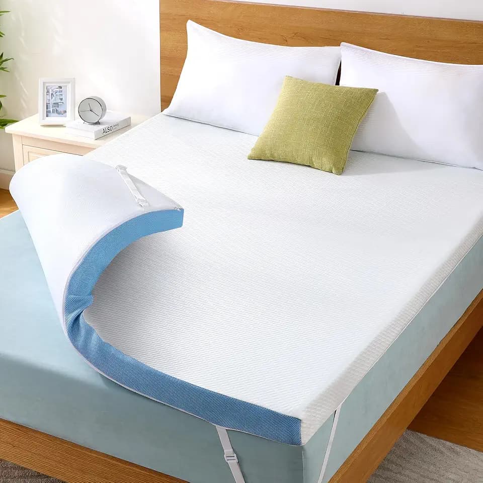 Marsail 3 Inch Gel Infused Memory Foam Mattress Topper, Queen, Topper with Polyester Cover