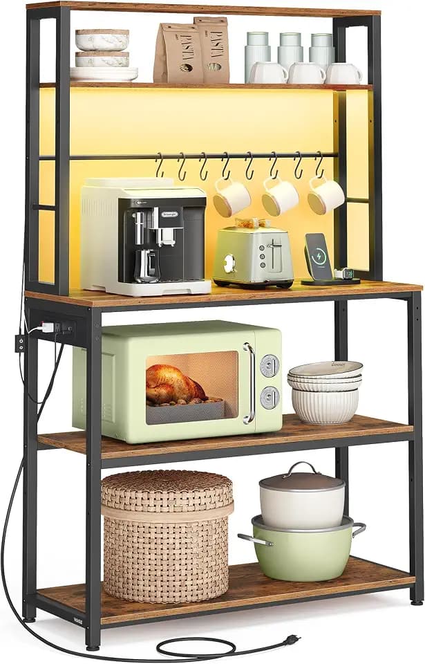 VASAGLE Coffee Bar with LED Lights, 31.5 Inches Bakers Rack