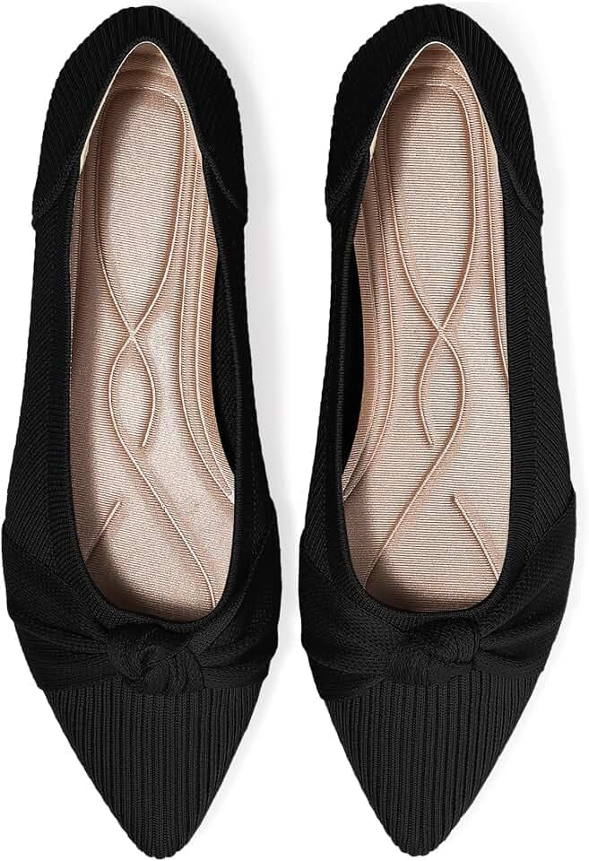 TINGRISE Women's Flats Shoes Comfortable Dressy Pointed Toe Knit Washable Ballet Flat