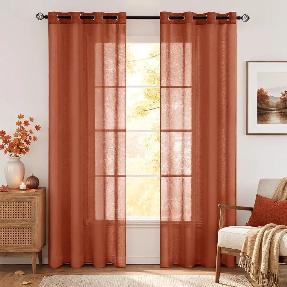 MIULEE Fall Terracotta Sheer Curtains Linen Textured Panels 54X96 Inches