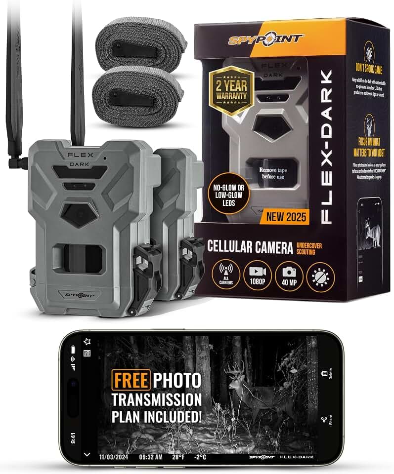 SPYPOINT Flex-Dark Twin Solar Cellular Trail Camera, No Glow Night Vision