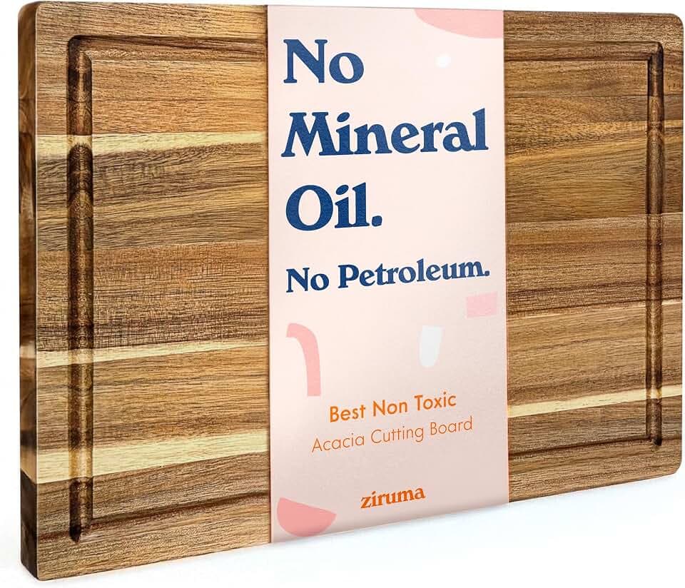 Non-Toxic Acacia Wood Cutting Board, Mineral Oil & Plastic Free, 16x11 in