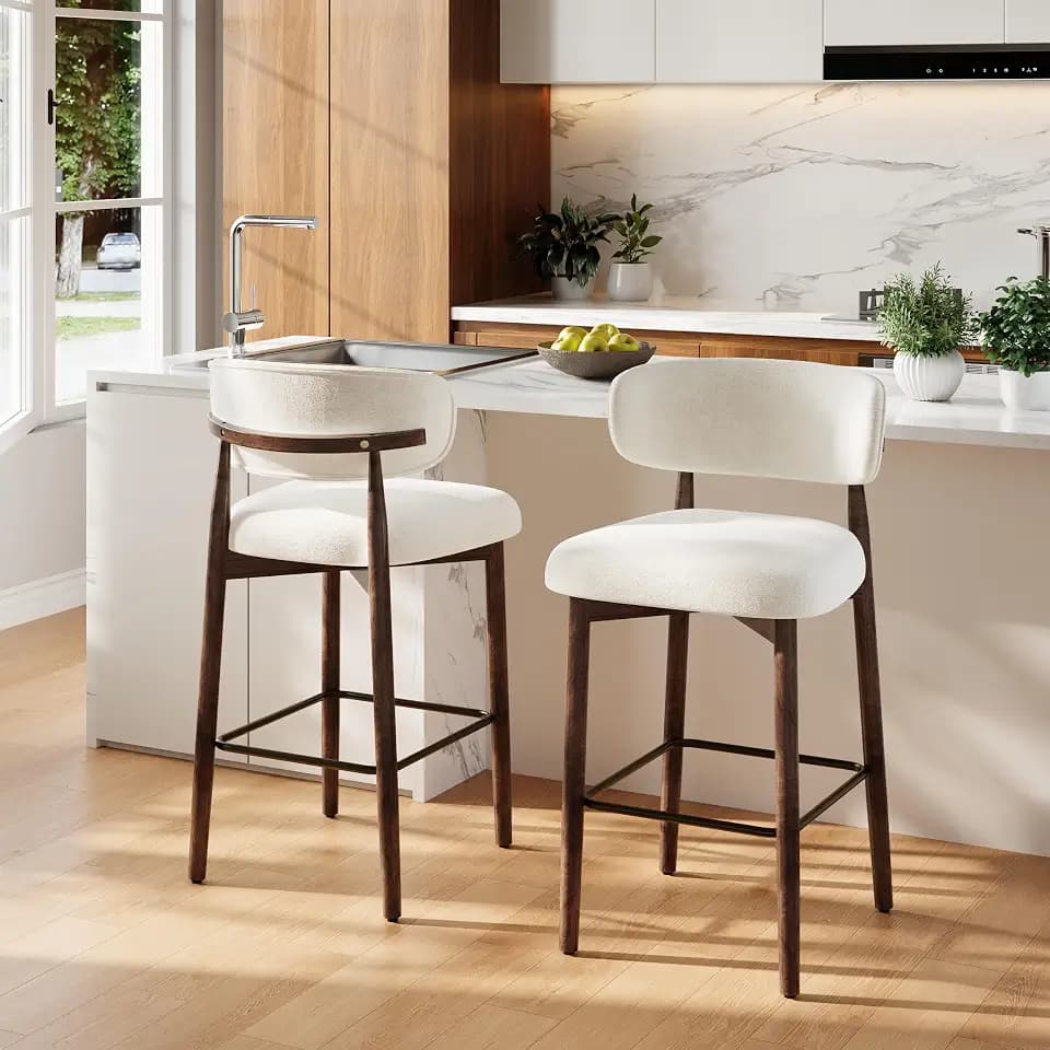 Garvee 26″ Wooden Bar Stools Set of 2, Counter Height Bar Stools, Beige