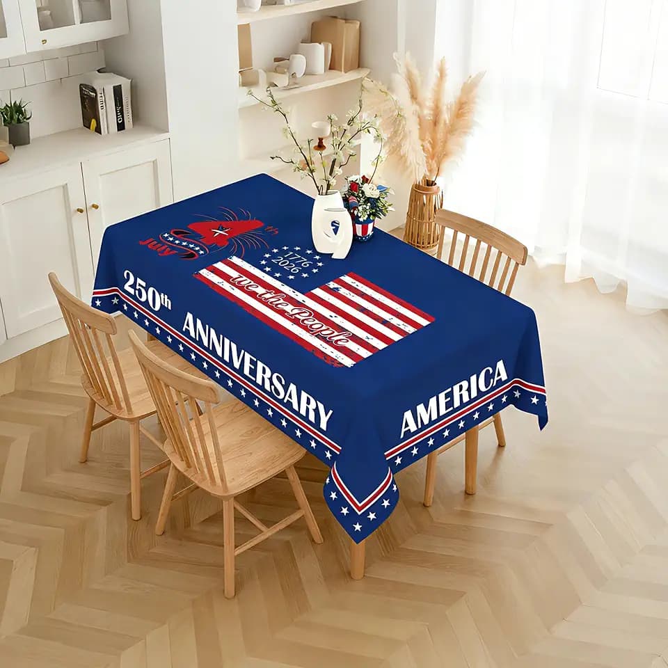 250 Anniversary Decorations Tablecloth Washable Rectangle 60x80 Inch 250th Anniversary 1776-2026 250 Years of Freedom Patriotic 4th of July Table Cloth