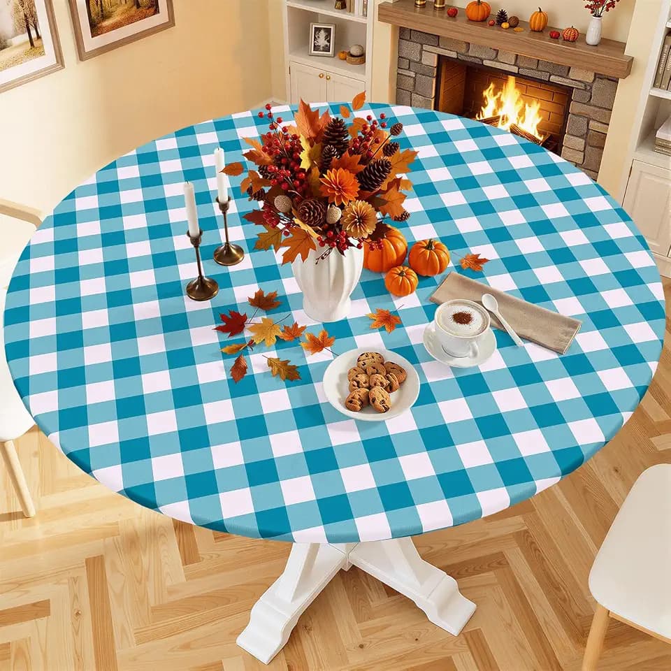 Smiry 36"-44" Picnic Table Cloth, Flannel Backed Vinyl Fitted Tablecloths