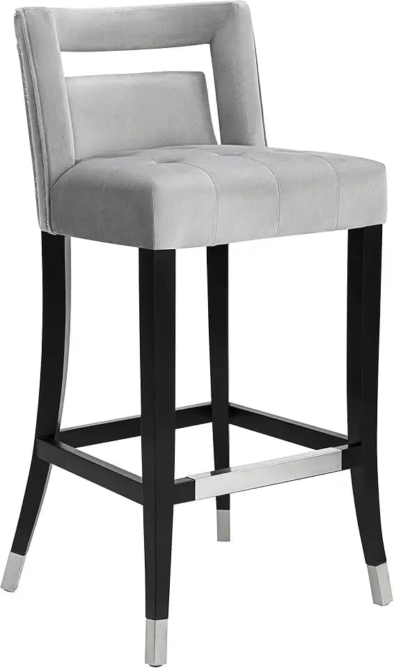 Tov Furniture Hart Tufted Seat Upholstered Velvet Bar Stool (Grey, Bar Stool)