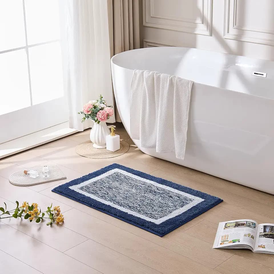CozeCube Navy Blue Bath Mat 47"x24" Non Slip Washable Rug
