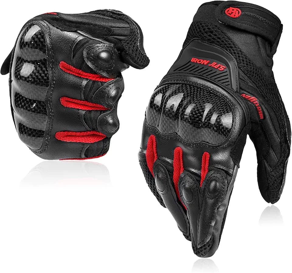BORLENI Motorradhandschuhe Atmungsaktive Motorradhandschuhe Leder Vollfinger Knöchelschutzpolster Touchscreen