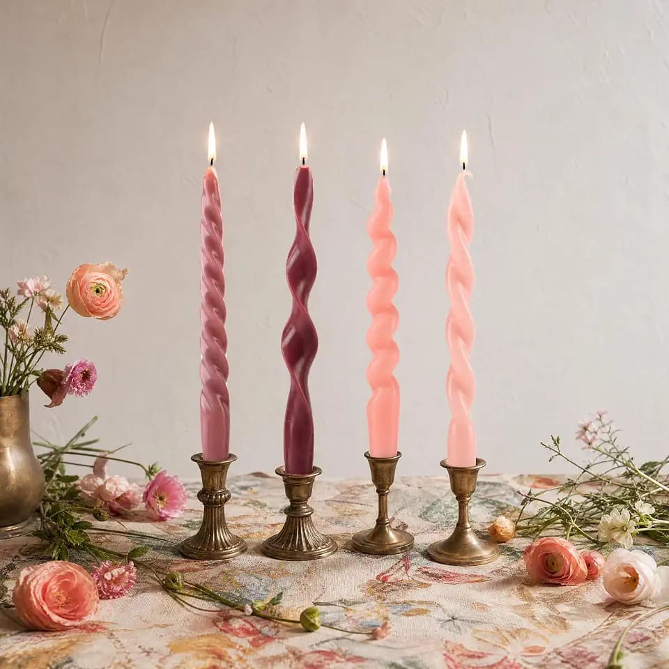 4 Pack Twisted Taper Candles,Berry Pink,Medium,Twisted Mix