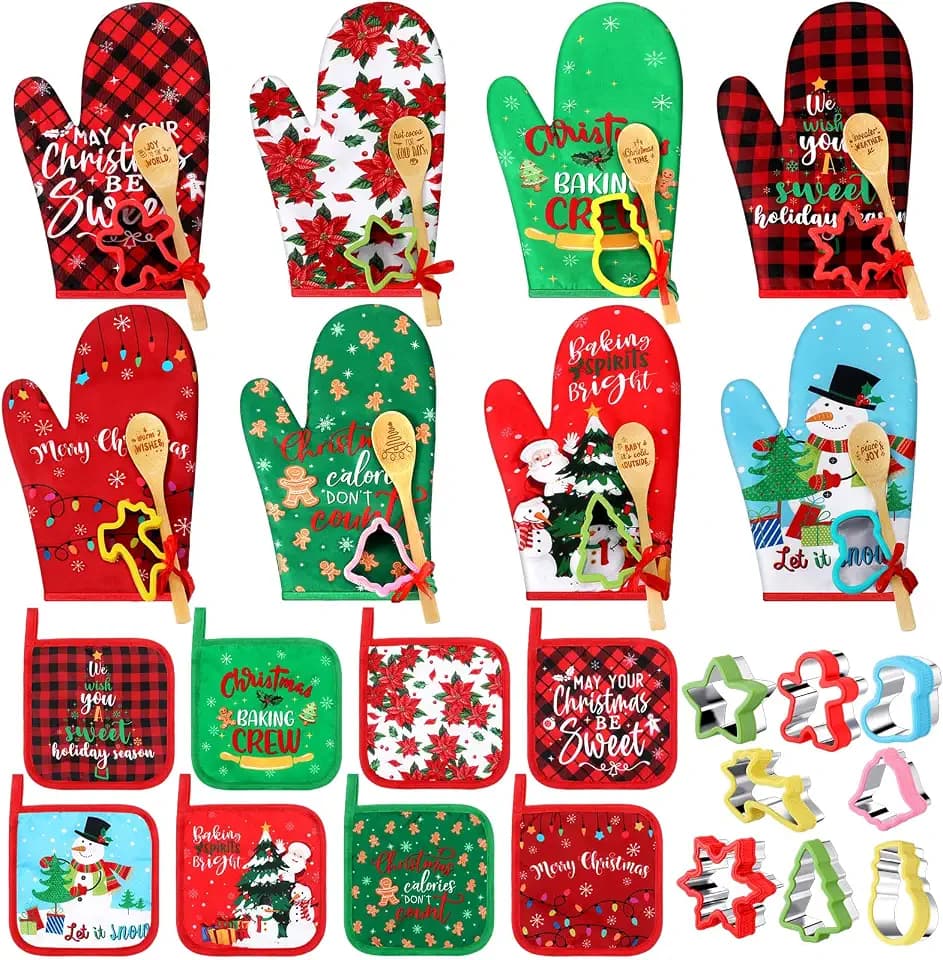 Suclain 32 Pcs Christmas Baking Set Oven Mitts Pot Holders,Cute Style