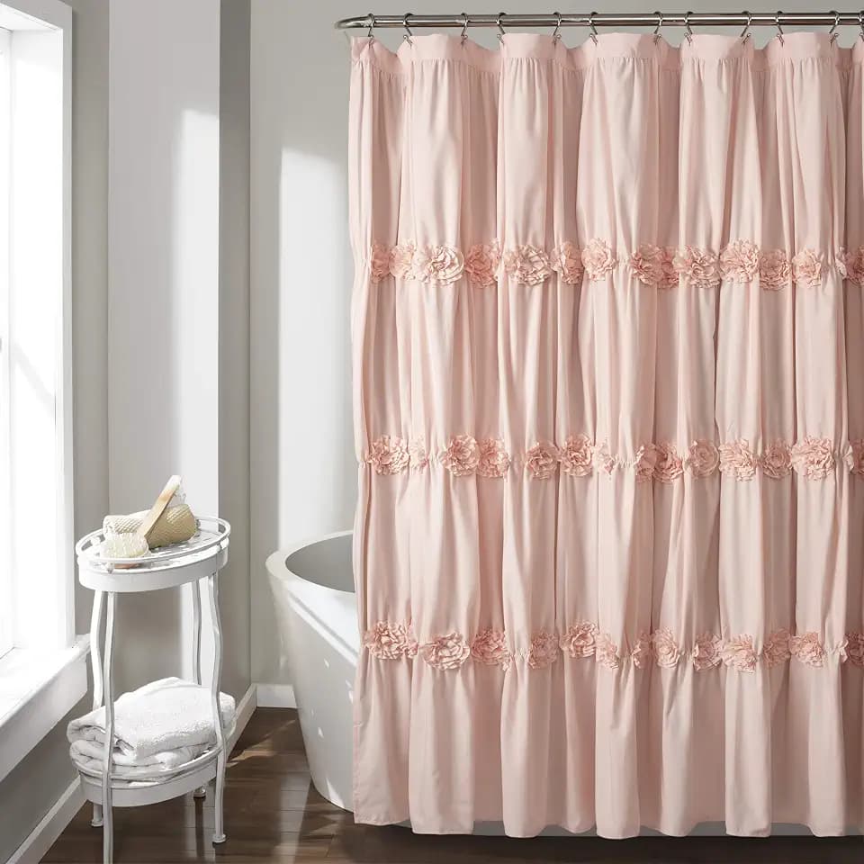 Lush Decor Darla Shower Curtain Single 72" W x 72" L Blush - Flower Fabric Shower Curtains for Bathroom - Coquette Bathroom Curtain - Vintage Decor