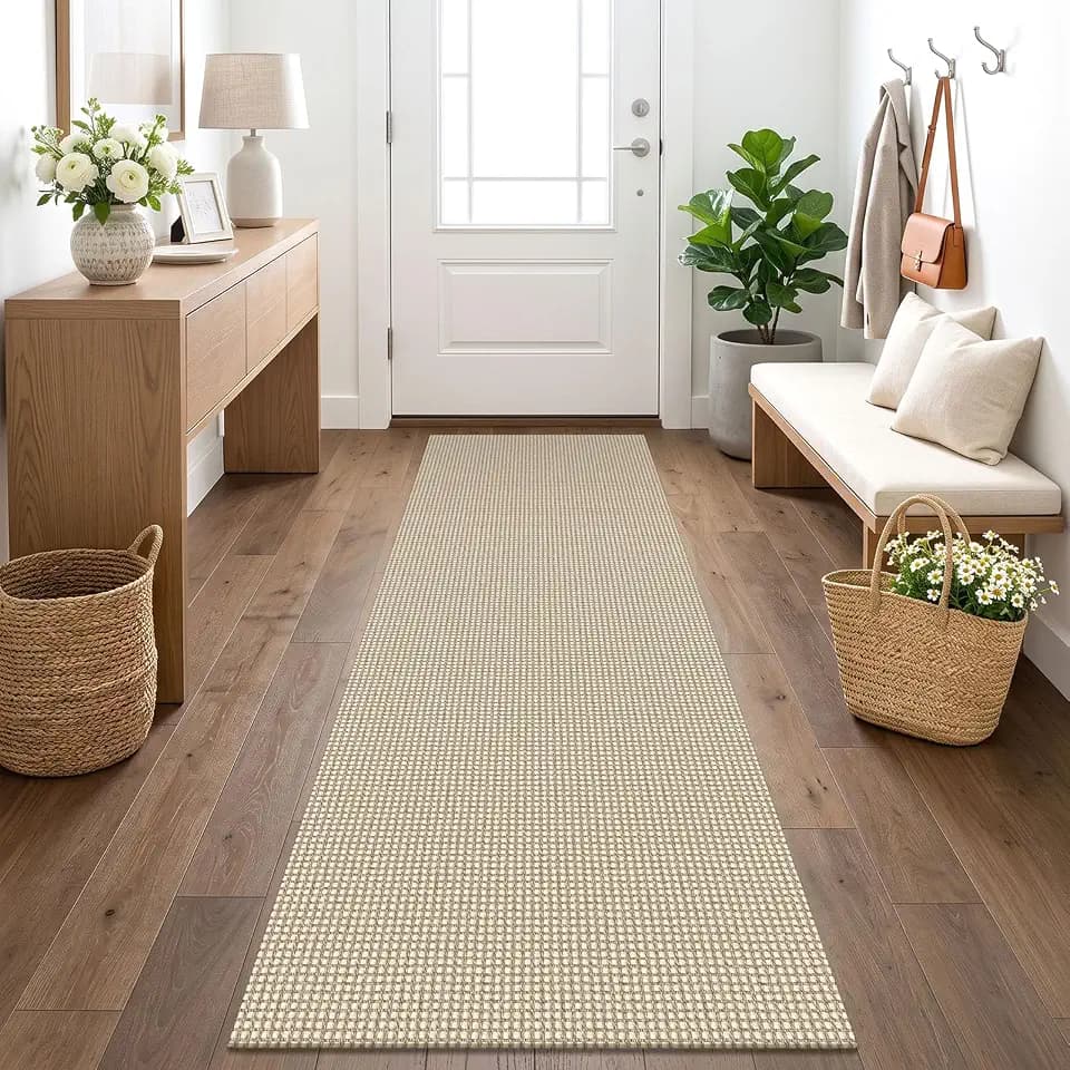 KOZYFLY Runners for Hallways 2x7 ft Washable Kitchen Runner Non Slip Rubber Backed Hall Runners Cotton Entryway Runner Rugs for Indoor Backdoor Bedroom Kitchen, Oatmeal Beige