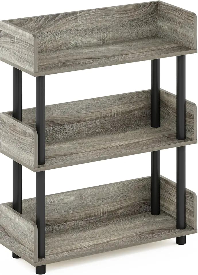 Furinno Rata 3-Tier Industrial Multipurpose Flat Base Shelf Display Rack, Marble White