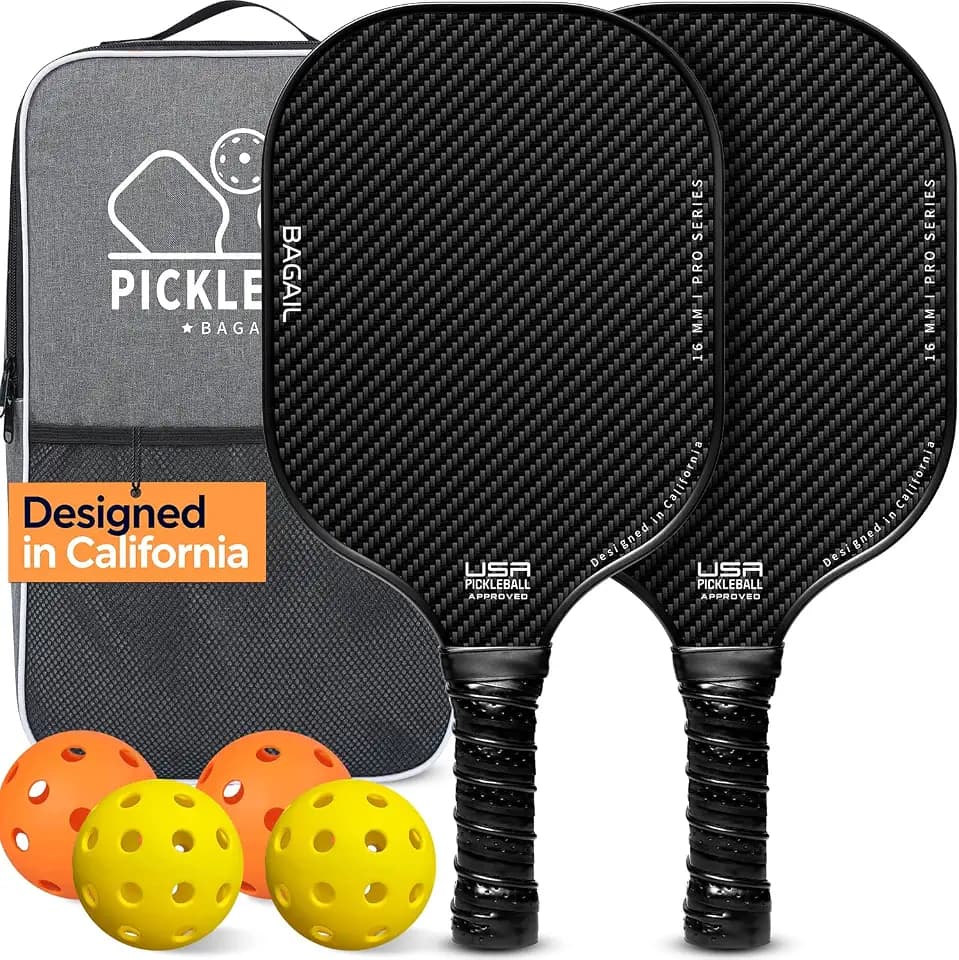 BAGAIL Pickleball Paddles, USAPA Approved Fiberglass Surface Pickleball Set, Lightweight Pickle Ball Rackets with 4 Balls, 1 Bag, Designed in California for Traction and Stability