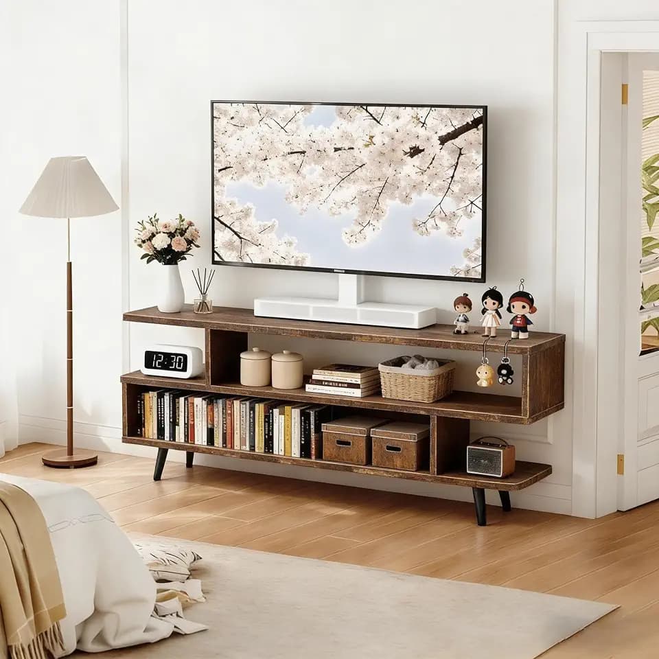 Lightdot TV Stand for Living Room, 45 inch tv Stand Mid Century Modern Entertainment Center for 55/60 inch TVs, TV Console Table with Open Storage Shelves, TV Stand for Bedroom, Dresser, Living Room