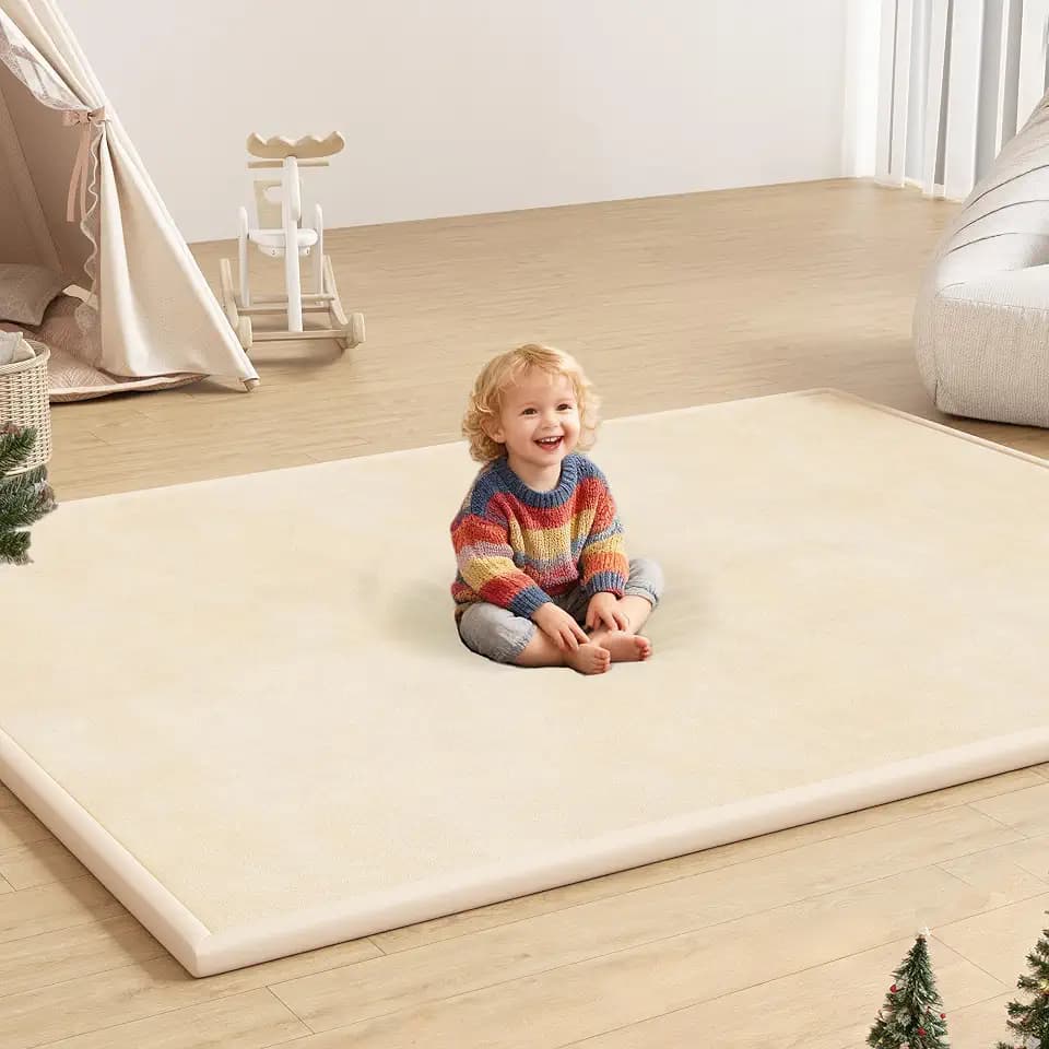 Floisdace Baby Play Mat for Floor, 1.3'' Thick Memory Foam Tummy Time Mat - Super Soft Coral Velvet Nursery Rug with Non-Slip Backing, Crawling Rug for Toddlers/Infants, Yoga & Tatami Use, 71''x 79''