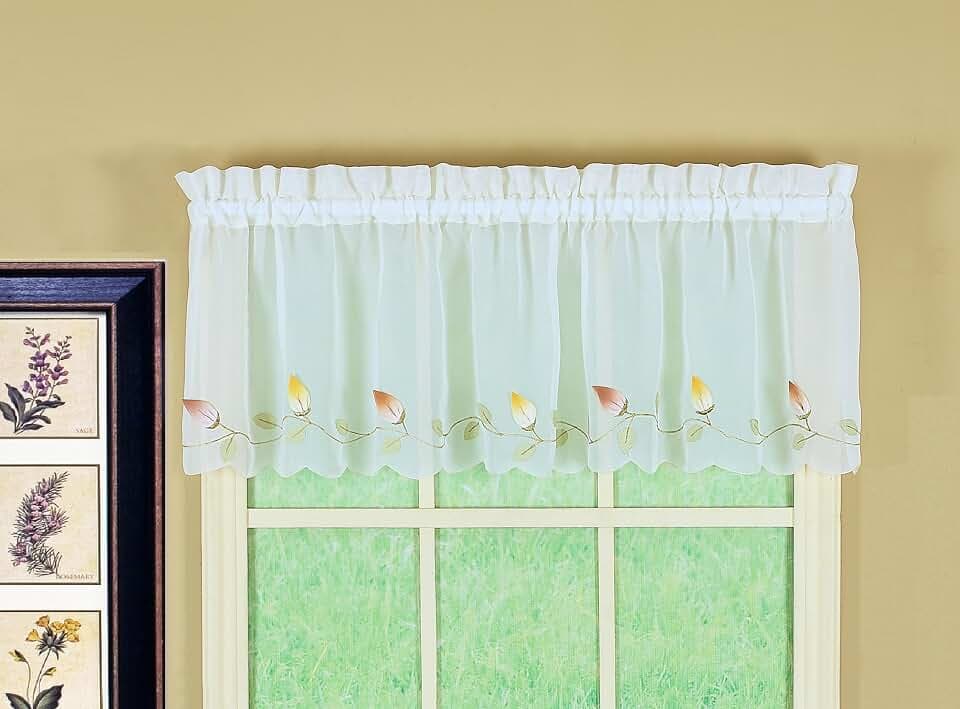 Today's Curtain,Vineyard 3-D Appliqué,Valance 14", Ecru, 60" W x 14" L