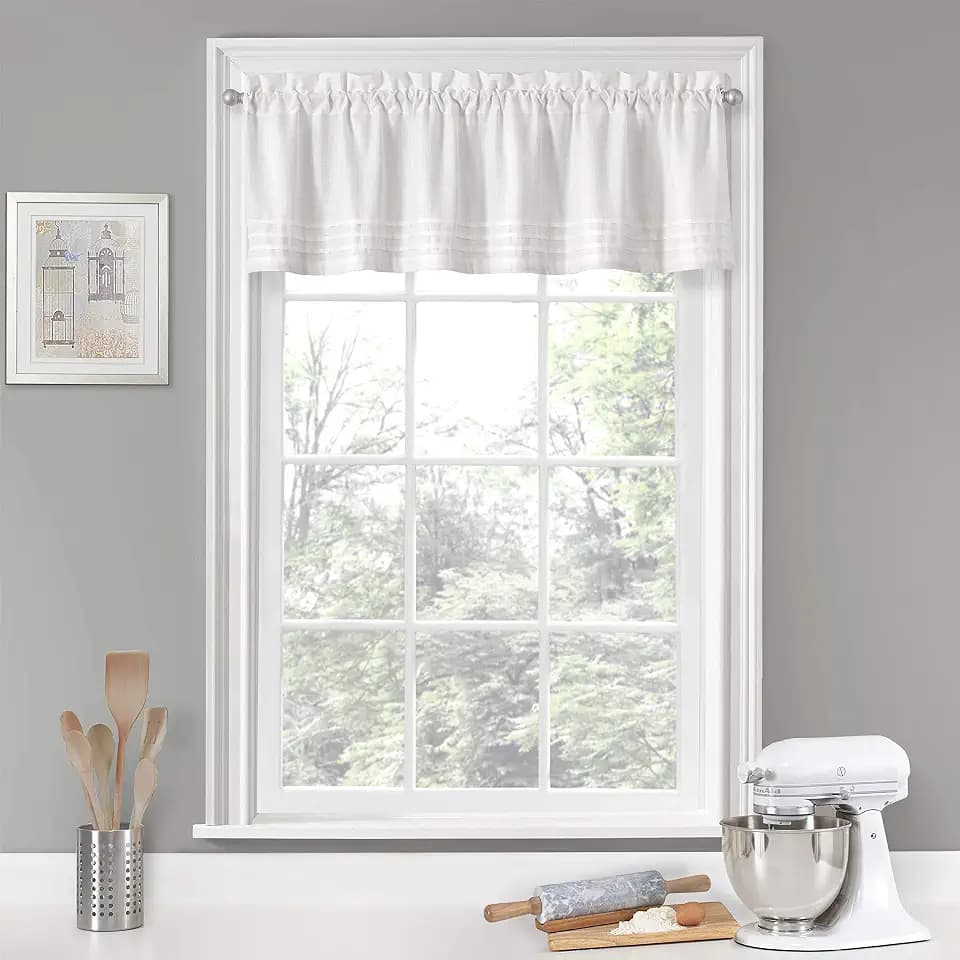 VUE Kingsbury Short Valance Small Window Curtains Bathroom, Living Room and Kitchens, 52" x 14", White